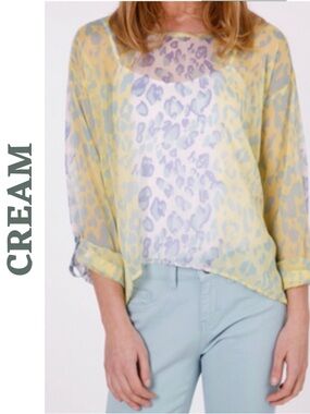 Cream Sheer Animal Print Blouse Size 38 Euro Medium US Hi-Low